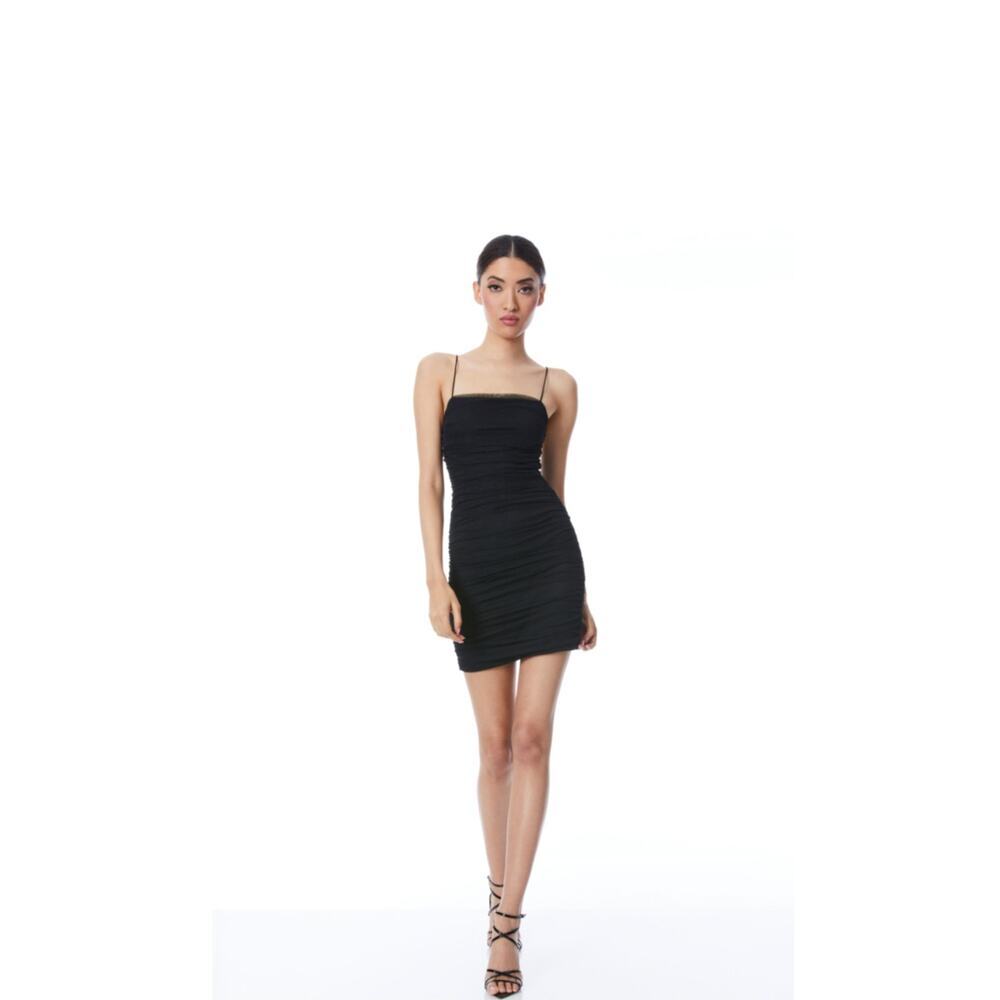 Alice‎ + Olivia Cruz Spaghetti Strap Mini Ruched Black Dress Size: 12